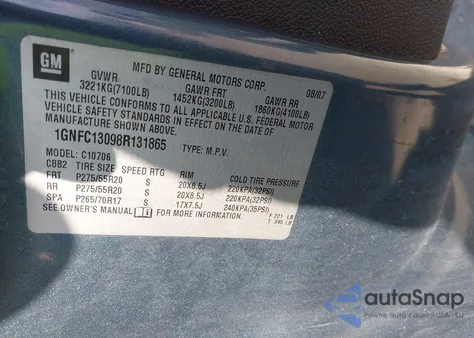 2008 Chevrolet Tahoe Lt z USA, uszkodzony, nr VIN 1GNFC13098R131865